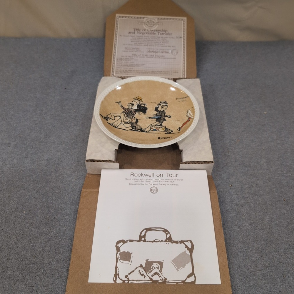 Norman Rockwell Promenade a Paris Collector Plate Newell Pottery 1982 COA Box - Picture 2 of 6